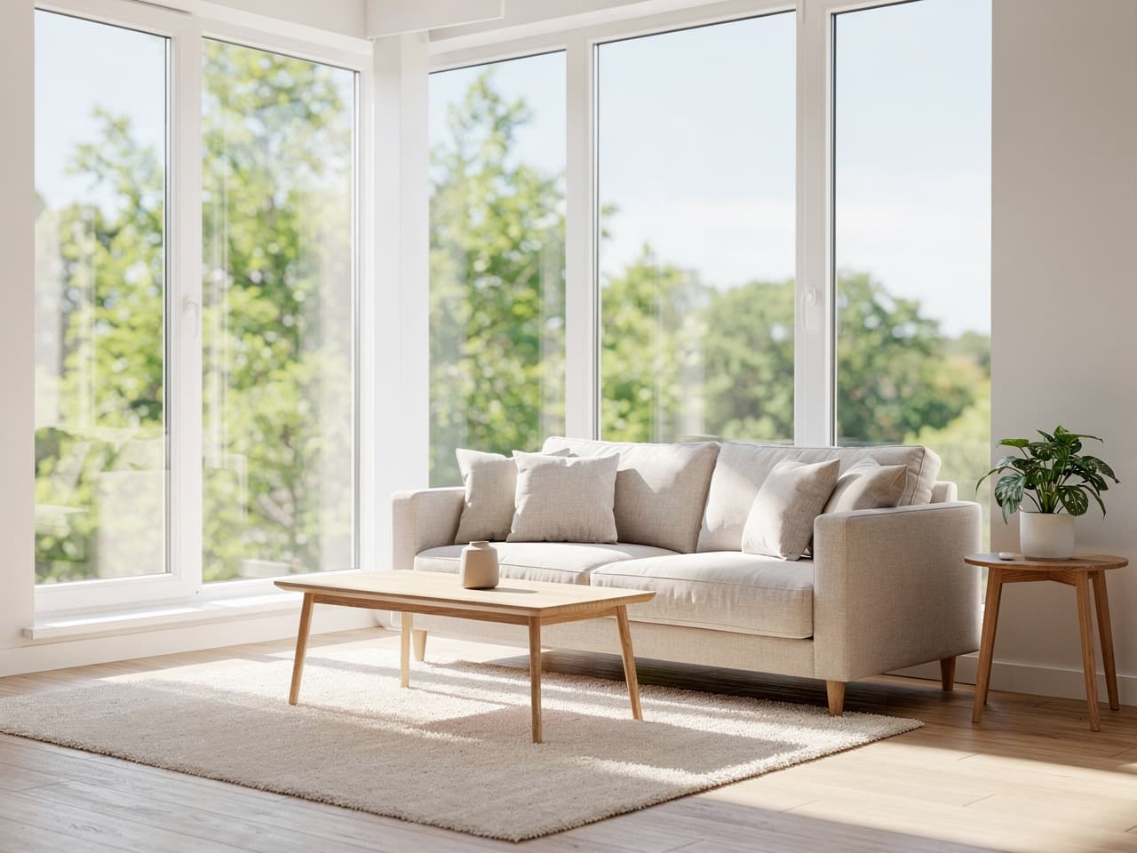 Bright, streak-free interior windows filling a room with light